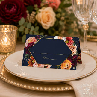 Donkere Navy Burgundy Oranje Roest Roos Bloemige B Plaatskaartje