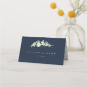 Donkere Navy/Cream Snowberry+Eucalyptus Bruiloft Plaatskaartje (Achterkant)