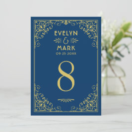 Donkere Navy Goud Art Deco Trouw Tafel Nummer Kaart