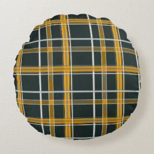 Donkere Navy Goud Schotse Aesthetic Rond Kussen
