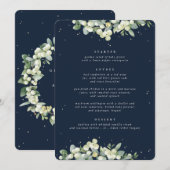 Donkere Navy Snowberry + Eucalyptus 3 gangen bruil Menu (Voorkant / Achterkant)