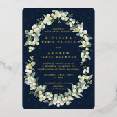Donkere Navy Snowberry+Eucalyptus alleen ontvangst Folie Uitnodiging (Voorkant)