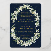 Donkere Navy Snowberry+Eucalyptus alleen ontvangst Folie Uitnodiging (Voorkant)