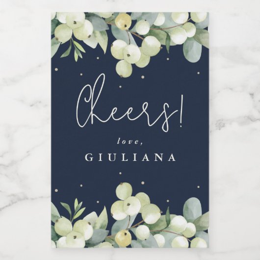 Donkere Navy Snowberry + Eucalyptus Bachelorette M Wijn Etiket (Enkel label)