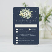 Donkere Navy Snowberry+Eucalyptus Boeket Bruiloft RSVP Kaartje (Staand voorkant)