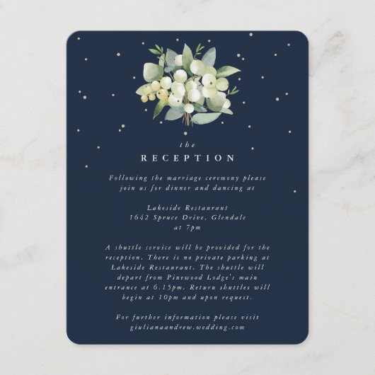 Donkere Navy Snowberry + Eucalyptus boeket recepti Informatiekaartje (Voorkant)