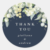 Donkere Navy Snowberry + Eucalyptus bruiloft dank  Ronde Sticker (Voorkant)