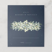 Donkere Navy Snowberry + Eucalyptus bruiloft Plaatskaartje (Buitenkant ongevouwen)