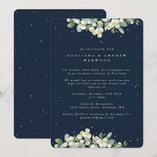 Donkere Navy Snowberry + Eucalyptus bruiloft recep Kaart