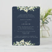 Donkere Navy Snowberry + Eucalyptus bruiloft repet Kaart (Staand voorkant)