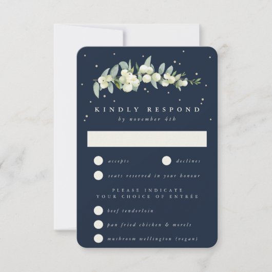 Donkere Navy Snowberry+Eucalyptus Stamhuwelijk RSVP Kaartje (Voorkant)
