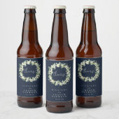 Donkere Navy Snowberry + Eucalyptus Winter bruilof Bier Etiket (Flessen)