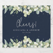 Donkere Navy Snowberry + Eucalyptus Winter bruilof Bier Etiket (Enkel label)