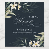 Donkere Navy Witte Groene Bloemige Bruidsdouche Wijn Etiket (Enkel label)