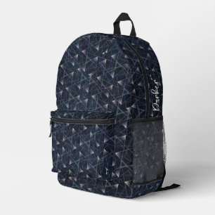 Donkere Navyblauwe Moderne Geometrische Patroon Na Bedrukte Rugzak