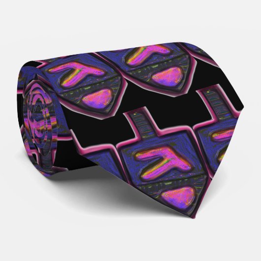 Donkere neon regenboog Hanukkah dreidel Stropdas (Opgerold)