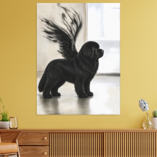 Donkere Newfoundland Herdenkingsengel Canvas Afdruk (Insitu (Woonkamer))