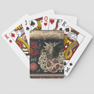 Donkere Noordse Draak en Viking Knoopwerk Tapijt D Pokerkaarten