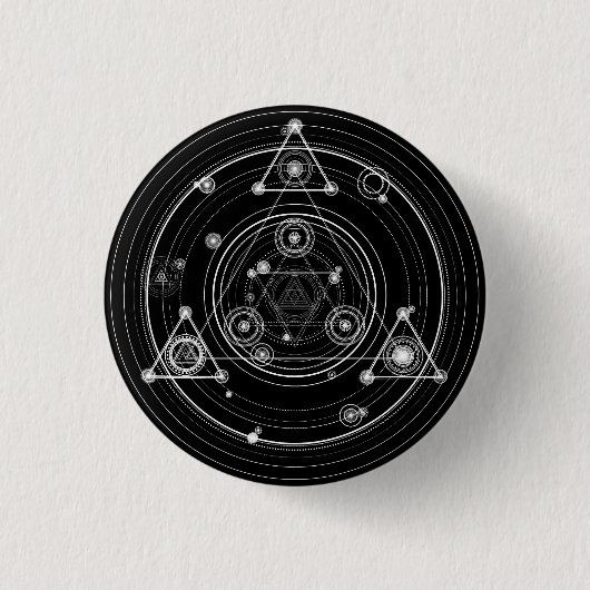 Donkere occulte stijl heilige meetkunde ronde button 3,2 cm (Voorkant)