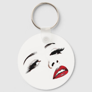 Donkere ogen Rode Lips Vrouwen maken kunst onzicht Sleutelhanger