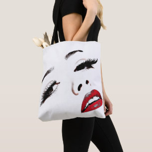 Donkere ogen Rode Lips Vrouwen maken kunst onzicht Tote Bag