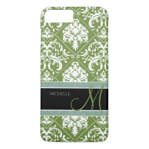  Donkere Olijf Groen en wit vocht met monogram Case-Mate iPhone Case