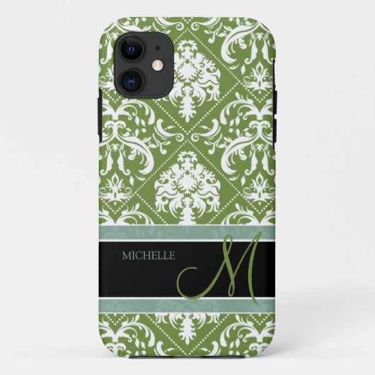 Donkere Olijf Groen en wit vocht met monogram Case-Mate iPhone Case (Achterkant)