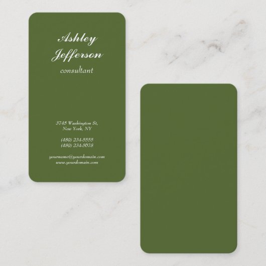 Donkere Olijf Groene Minimalistisch Manuscript Pro Visitekaartje (Voorkant / Achterkant)