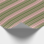 Donkere olijfgroen en lichtroze strepen cadeaupapier (Hoek)