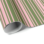 Donkere olijfgroen en lichtroze strepen cadeaupapier (Rol Hoek)