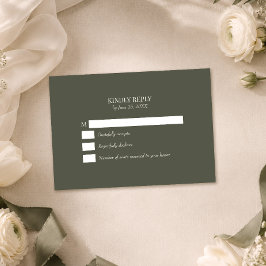 Donkere Olijfgroene Monogram Trouw RSVP Kaart