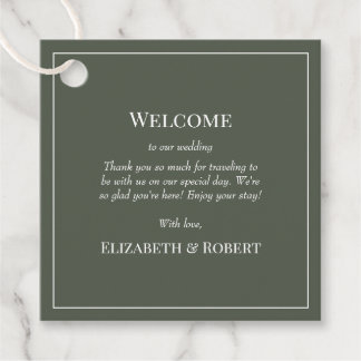 Donkere Olijfgroene Monogram Trouw Welkomst Cadeau Bedankjes Labels