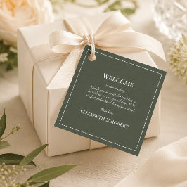Donkere Olijfgroene Monogram Trouw Welkomst Cadeau Bedankjes Labels