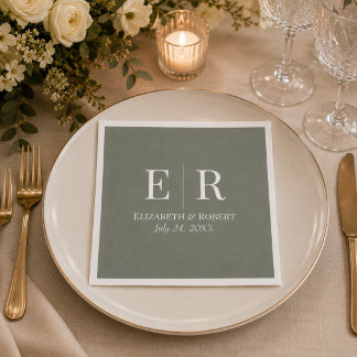 Donkere Olijfgroene Monogram Trouwservet Servet