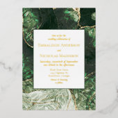 Donkere Olive Green Faux Gemstone Wedding Folie Uitnodiging (Voorkant)