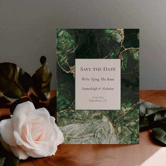 Donkere Olive Green Gemstone Save the Date Briefkaart