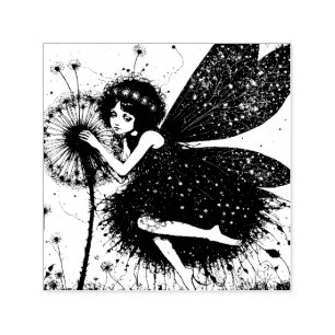 Donkere paardebloem fee voor gemengde media collag zelfinktende stempel