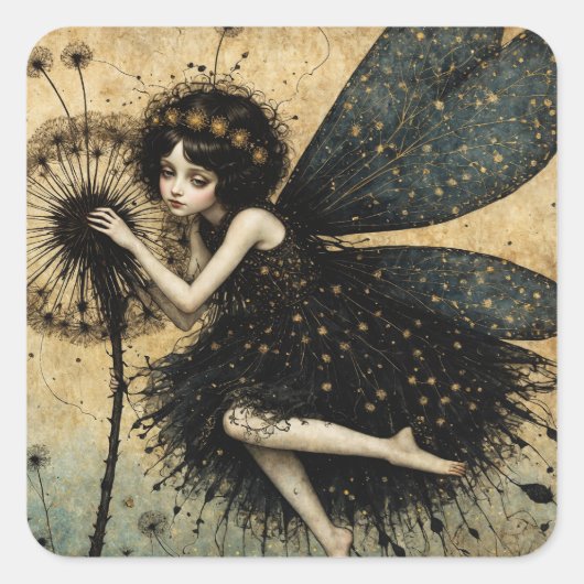 Donkere paardenbloem fee vierkante sticker (Voorkant)