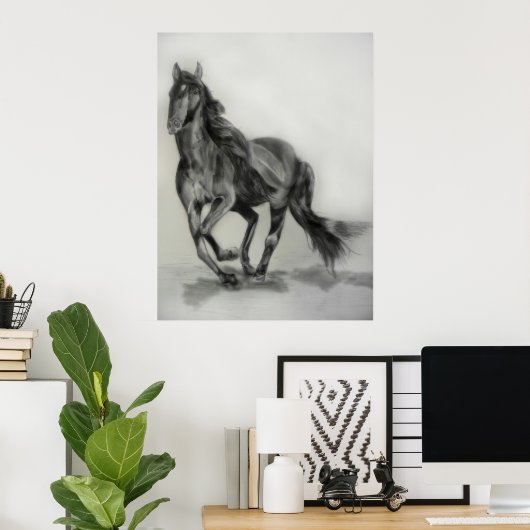 donkere paardentekening poster (Thuiskantoor)