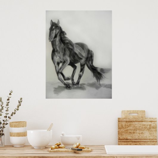 donkere paardentekening poster (Keuken)