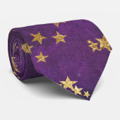 Donkere Paars met gouden sterren Stropdas (Opgerold)