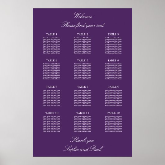 Donkere Paarse 12 Poster van de tafel-bruiloft (Voorkant)