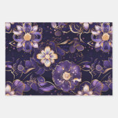 Donkere Paarse bloemen en nepgoud Inpakpapier Vel (Voorkant 2)