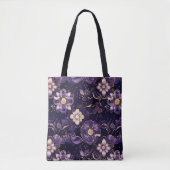 Donkere Paarse bloemen en nepgoud Tote Bag (Voorkant)