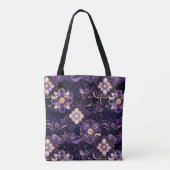 Donkere Paarse bloemen en nepgoud Tote Bag (Achterkant)