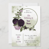 donkere paarse bloemen groen op baarse verjaardag kaart (Voorkant)