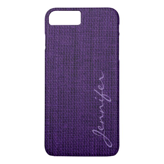 Donkere Paarse Burlap Rustic Linen Monogram Case-Mate iPhone Case (Achterkant)
