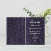 Donkere Paarse Damask Cross Gothic Wedding Kaart (Staand voorkant)