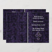 Donkere Paarse Damask Cross Gothic Wedding Kaart (Voorkant / Achterkant)