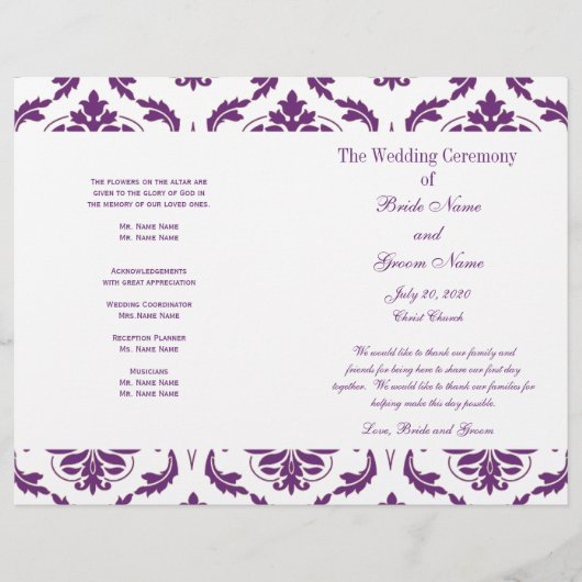 Donkere Paarse  Damask Wedding Program (Voorkant)